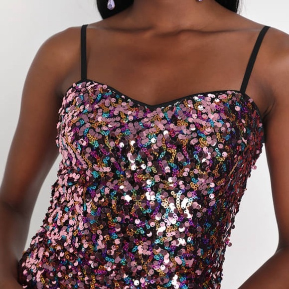 Lulu’s Radiant Impression Pink Multi Sequin Bodycon Mini Dress - Picture 3 of 7